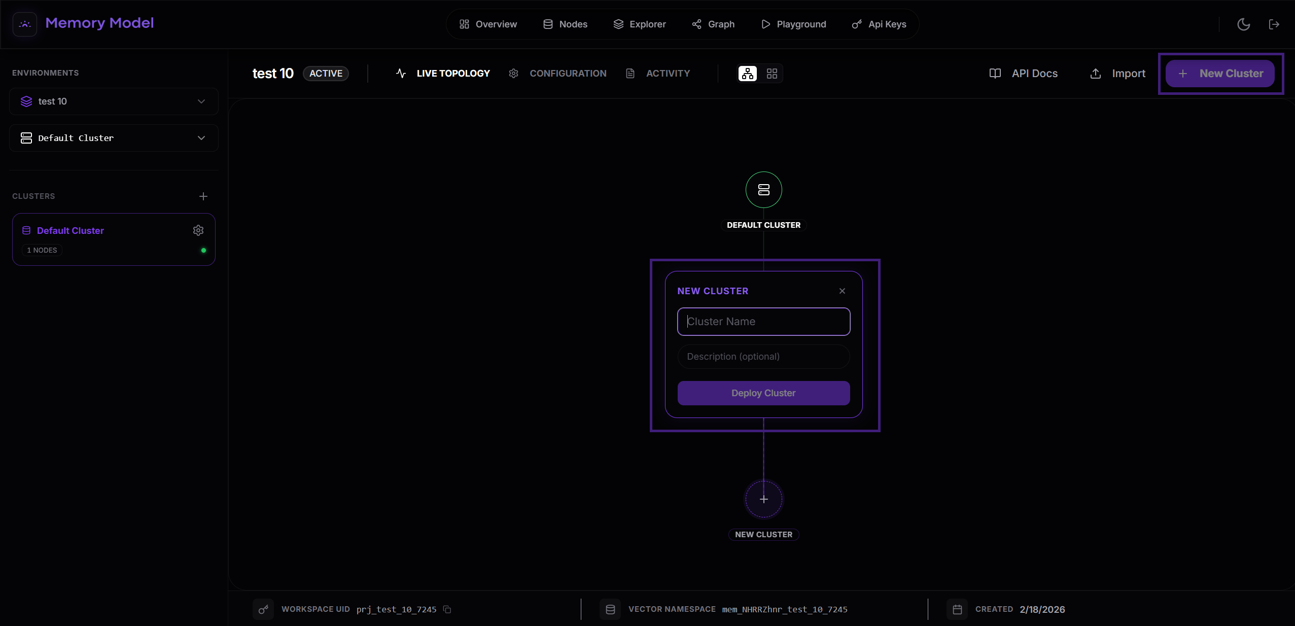 Create cluster - Dark