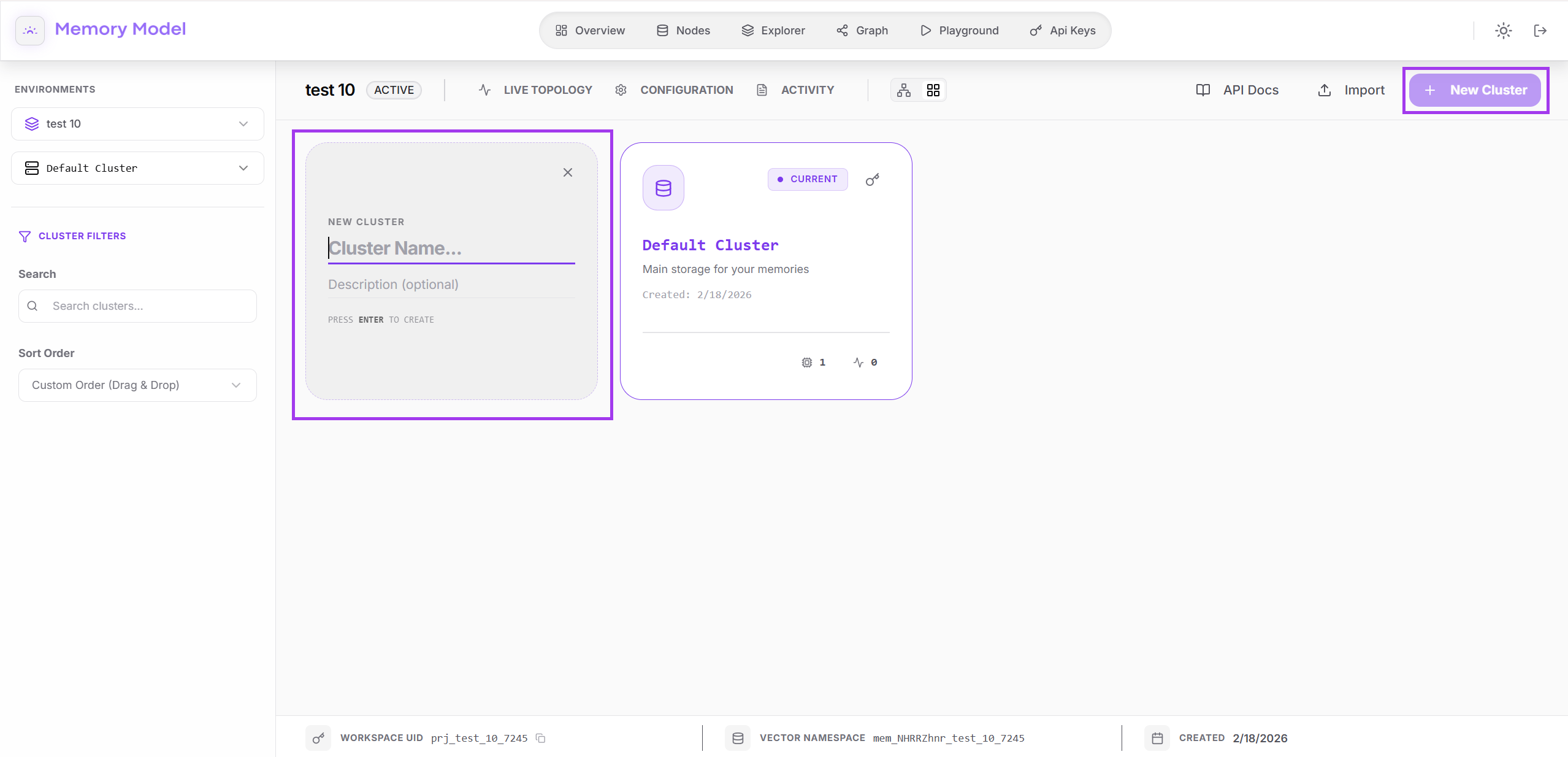 Create cluster - Light